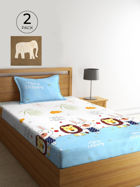 

KLOTTHE Set Of 2 Multicoloured Cartoon Characters 210 TC Single Bedsheet & 2 Pillow Covers, Multi