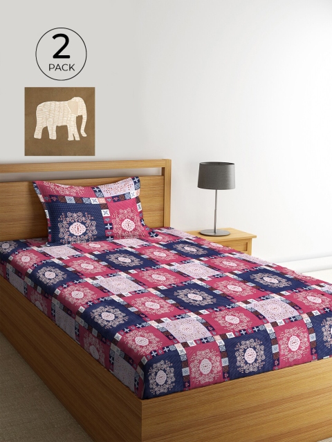 

KLOTTHE Set Of 2 Multicoloured Ethnic Motifs 210 TC Single Bedsheet With 2 Pillow Covers, Multi