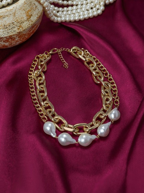 

Bellofox Women Gold-Toned & White Alloy Gold-Plated Layered Necklace