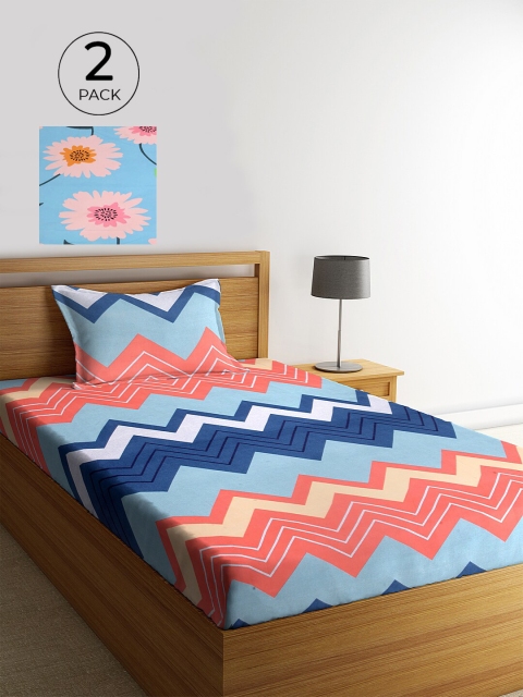 

KLOTTHE Set Of 2 Turquoise Blue & Blue 210 TC 2 Single Bedsheet with 2 Pillow Covers