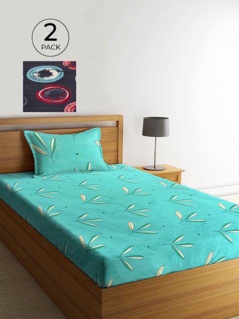 

KLOTTHE Set Of 2 Multicoloured Floral 210 TC Single Bedsheet with 2 Pillow Covers, Multi