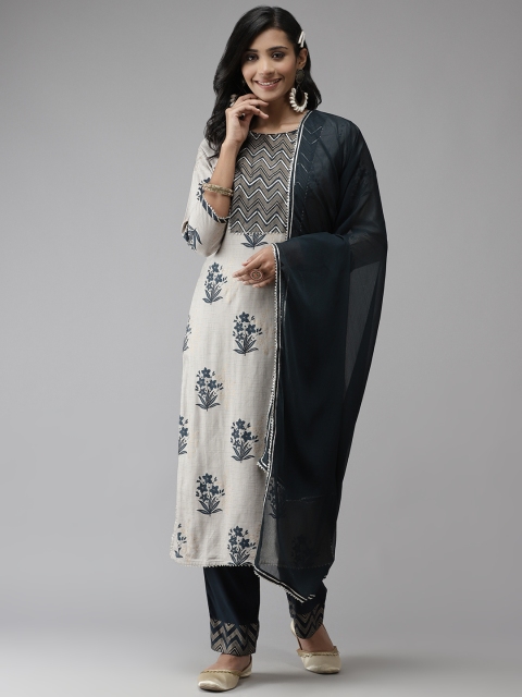 

Anubhutee Women Grey Floral Printed Regular Kurta with Trousers & With Dupatta
