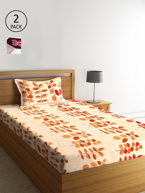 

KLOTTHE Set Of 2 Multicoloured Floral 210 TC Single Bedsheet with 2 Pillow Covers, Multi