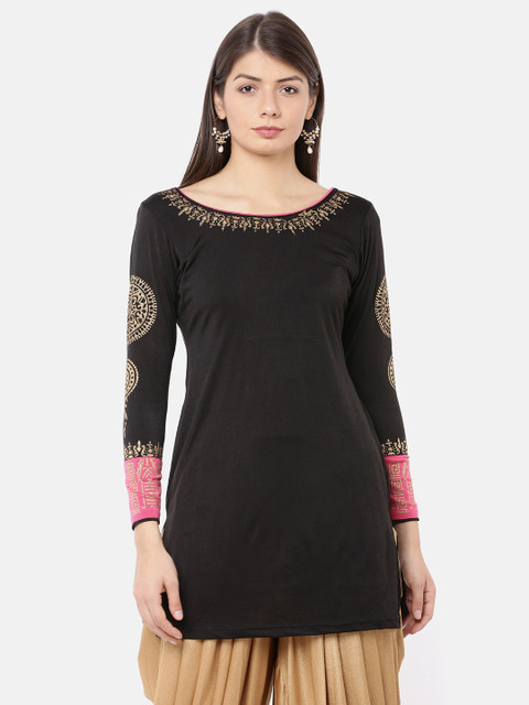 

Ira Soleil Black & Pink Ethnic Motifs Printed Kurti