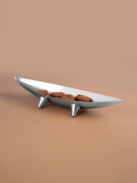 

ellementry Silver-Toned Stainless Steel Matte Platters With Legs