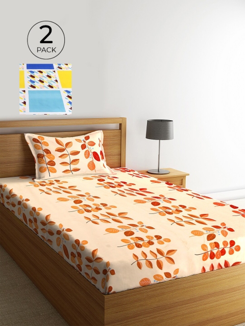 

KLOTTHE Set Of 2 Multicoloured Floral 210 TC Single Bedsheet with 2 Pillow Covers, Multi