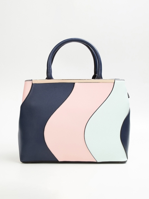 

CODE by Lifestyle Navy Blue Colourblocked Structured Handheld Bag