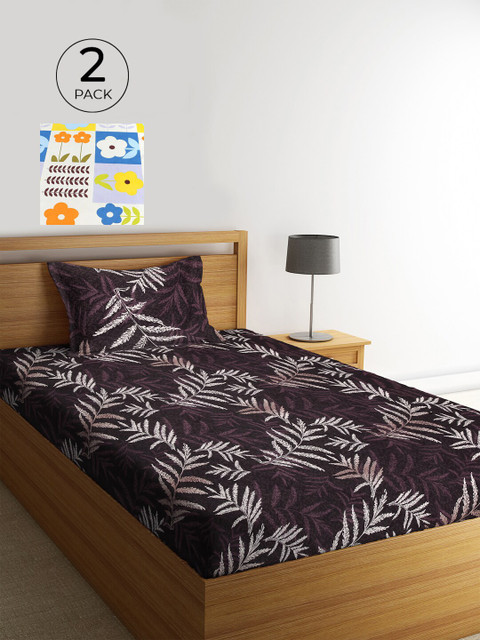 

KLOTTHE Set Of 2 Multicoloured Floral 210 TC Single Bedsheet with 2 Pillow Covers, Multi