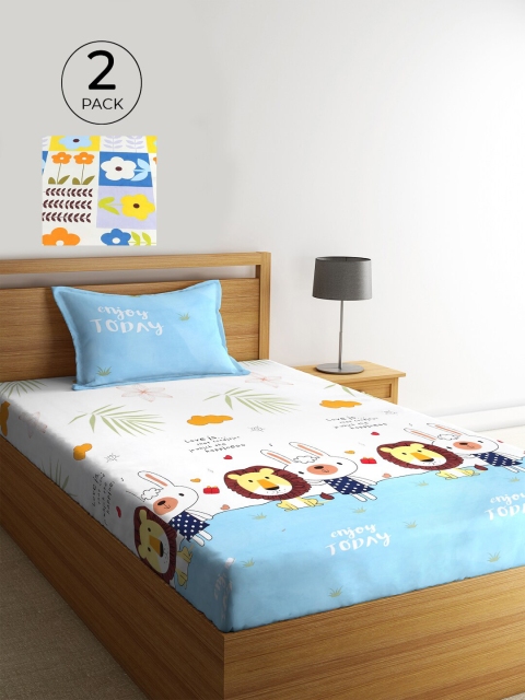 

KLOTTHE Set Of 2 White & Yellow 210 TC Single Bedsheet with 2 Pillow Covers