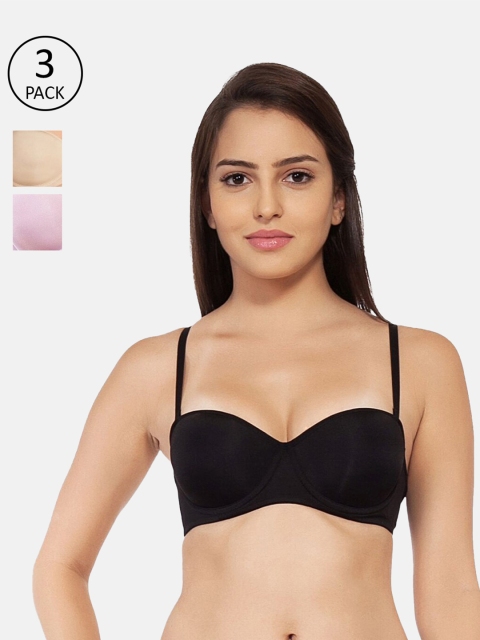 

Soie Set of 3 Black & Mauve Underwired Lightly Padded Balconette Bras COMBO FB-508(P-3)