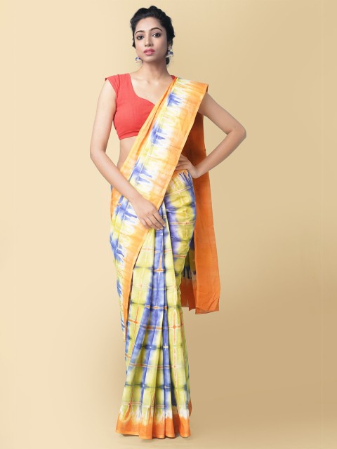 

Unnati Silks Orange & White Tie and Dye Pure Cotton Sustainable Saree
