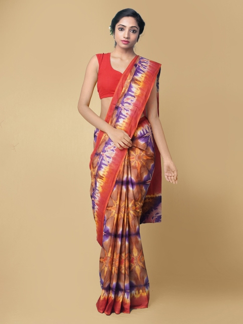 

Unnati Silks Women White & Red Pure Shibori Cotton Saree