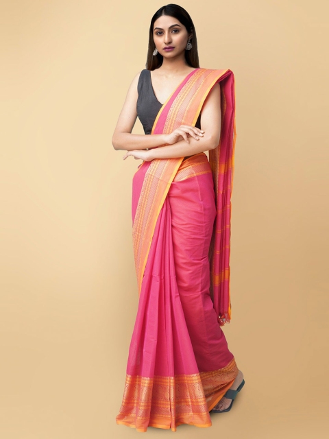 

Unnati Silks Pink & Orange Pure Cotton Chettinad Saree