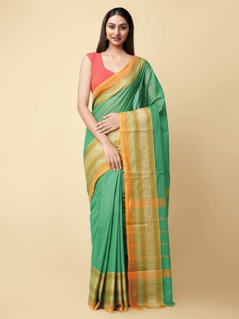 

Unnati Silks Women Green & Orange Pure Handloom Pavani Chettinad Cotton Saree