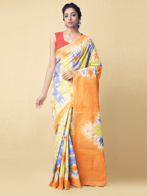 

Unnati Silks Women Multicoloured Pure Shibori Cotton Sustainable Saree, Orange