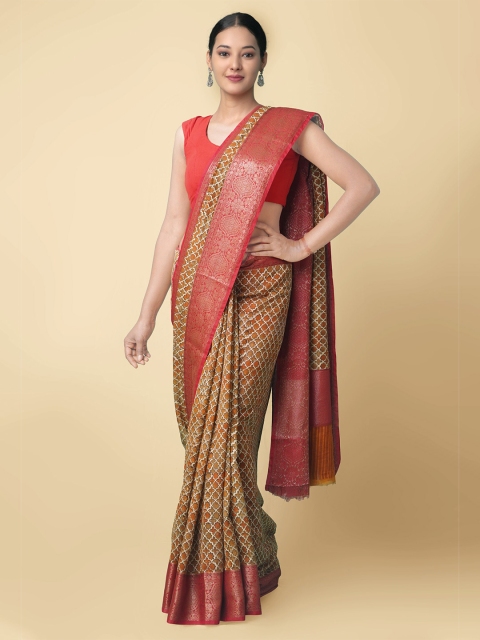 

Unnati Silks Mustard & White Pure Ajrakh Maheshwari Sustainable Saree