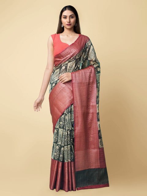 

Unnati Silks Maroon & Green Silk Cotton Maheshwari Saree