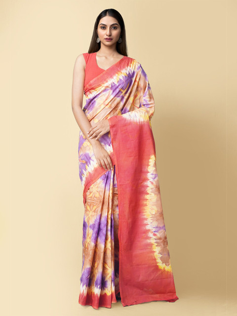 

Unnati Silks Multicoloured Pure Cotton Printed Shibori Saree, Red