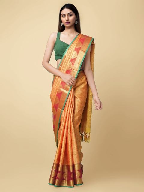 

Unnati Silks Women Orange & Red Fancy Art Silk Saree