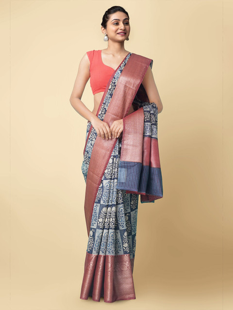 

Unnati Silks Blue & White Pure Ajrakh Maheshwari Sustainable Saree