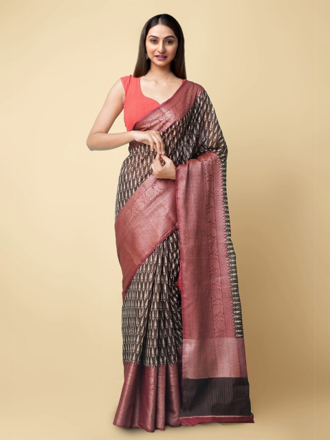 

Unnati Silks Women Brown & Pink Silk Cotton Ajrakh Maheshwari Saree