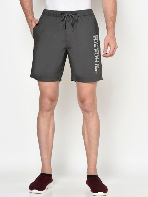 

Octave Men Grey Typography Printed Mid-Rise Regular Shorts