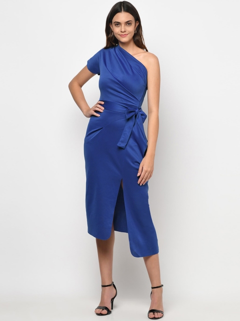 

iki chic Blue One Shoulder Scuba Midi Dress