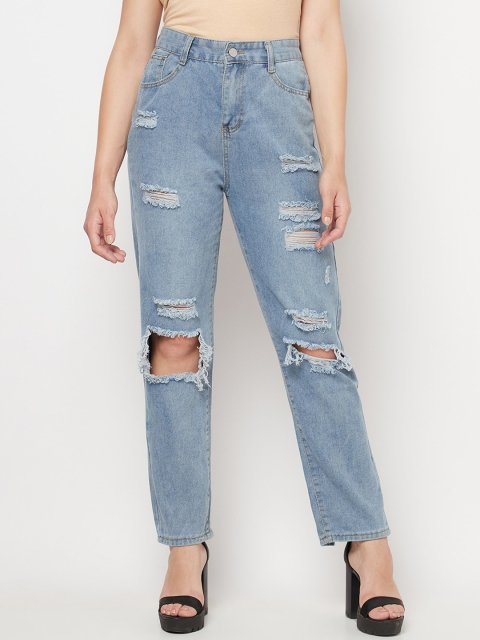 

iki chic Women Blue Highly Distressed Light Fade Jeans