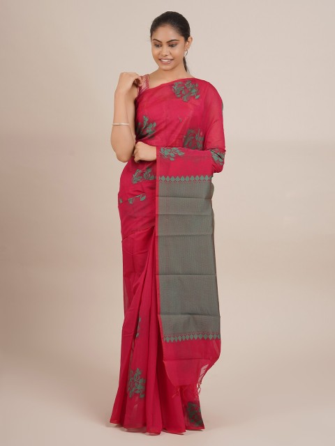 

Pothys Women Pink & Grey Silk Cotton Woven Designed Saree