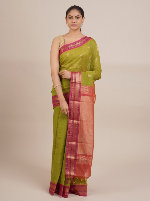 

Pothys Green & Fuchsia Ethnic Motifs Silk Cotton Saree