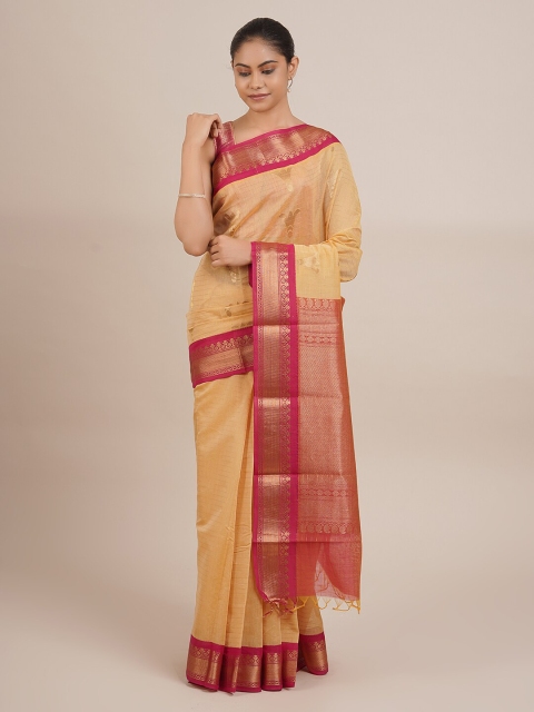 

Pothys Women Cream-Coloured & Pink Woven Designed Saree