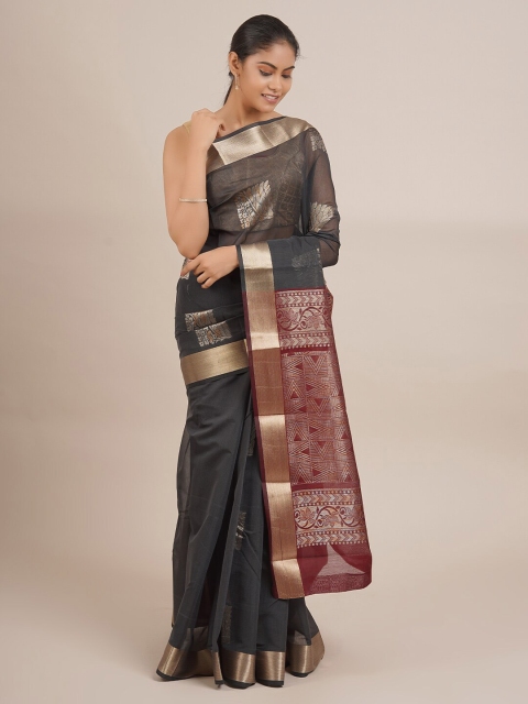 

Pothys Grey & Maroon Ethnic Motifs Silk Cotton Saree