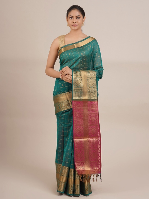 

Pothys Green & Gold-Toned Woven Design Silk Cotton Saree