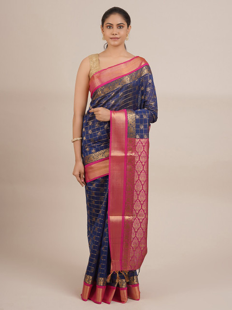 

Pothys Blue & Fuchsia Ethnic Motifs Silk Cotton Saree