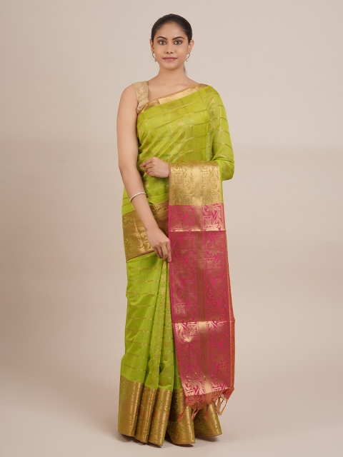 

Pothys Green & Pink Ethnic Motifs Zari Silk Cotton Saree