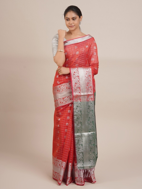 

Pothys Red & Green Ethnic Motifs Zari Silk Cotton Saree