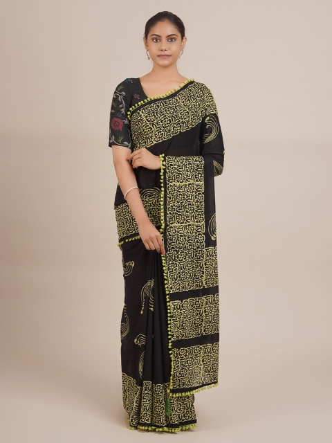 

Pothys Black & Yellow Floral Pure Cotton Saree