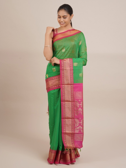 

Pothys Green & Pink Ethnic Motifs Zari Silk Cotton Saree