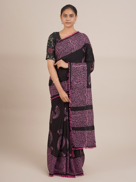 

Pothys Black & Purple Floral Silk Cotton Saree