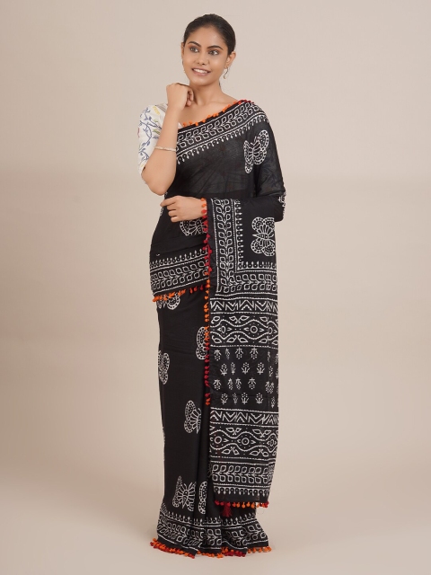 

Pothys Black & White Floral Pure Cotton Saree