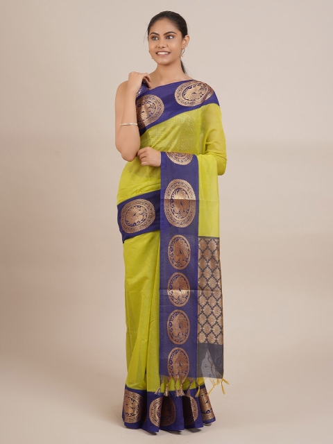 

Pothys Green & Blue Ethnic Motifs Zari Silk Cotton Saree