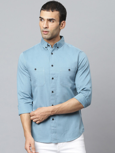 

Dennis Lingo Men Blue Slim Fit Opaque Cotton Casual Shirt