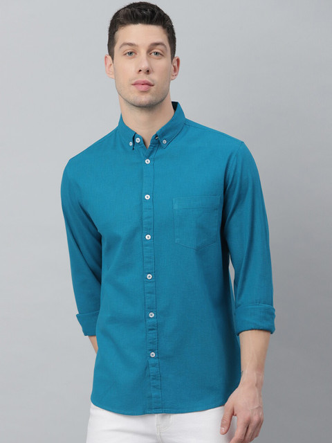 

Dennis Lingo Men Blue Slim Fit Opaque Cotton Casual Shirt