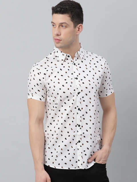 

Dennis Lingo Men White Slim Fit Opaque Printed Cotton Casual Shirt