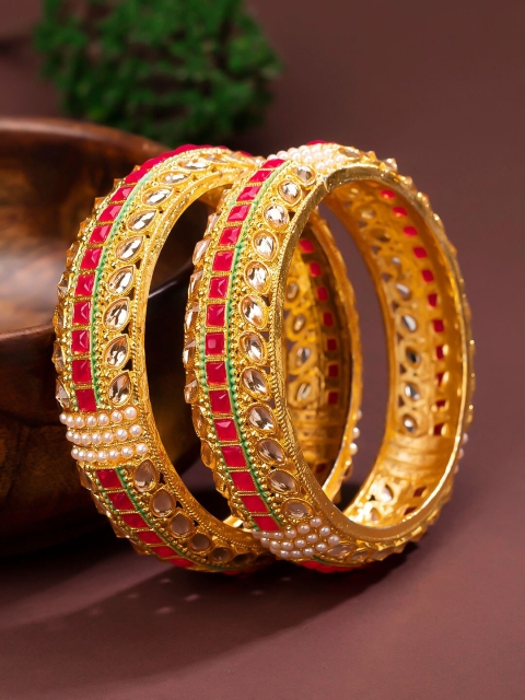 

Sukkhi Women Set of 2 Shimmering Gold Plated Pearl Khempu Bangle, Red
