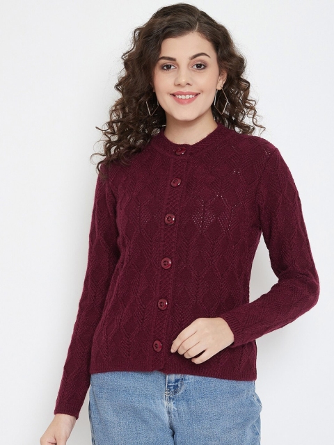 

Madame Women Maroon Cable Knit Cardigan