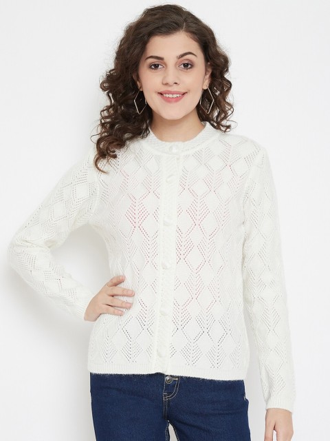

Madame Women Off White Solid Front Open Cardigan