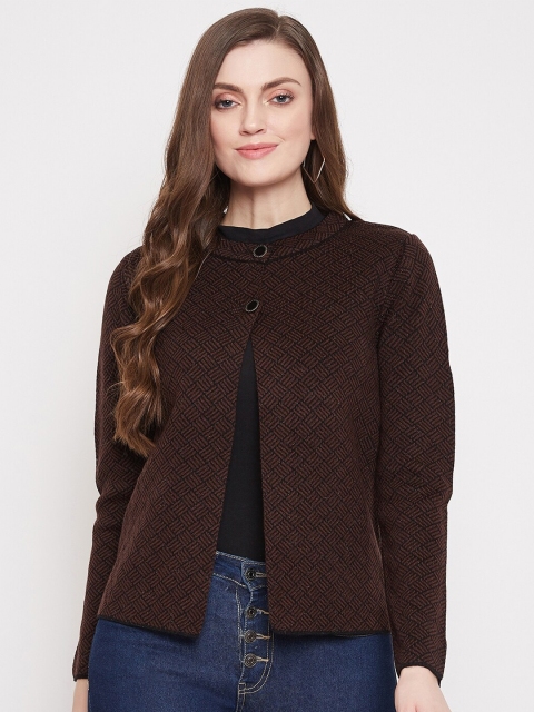 

Madame Women Brow Self Design Cardigan, Brown