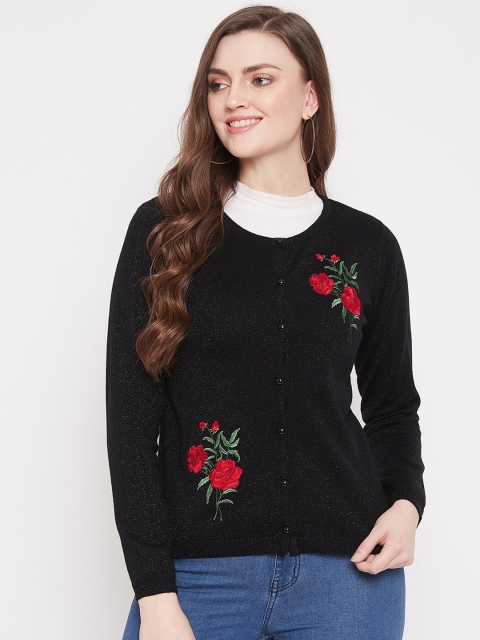 

Madame Women Black & Red Floral Embroidered Wool Cardigan