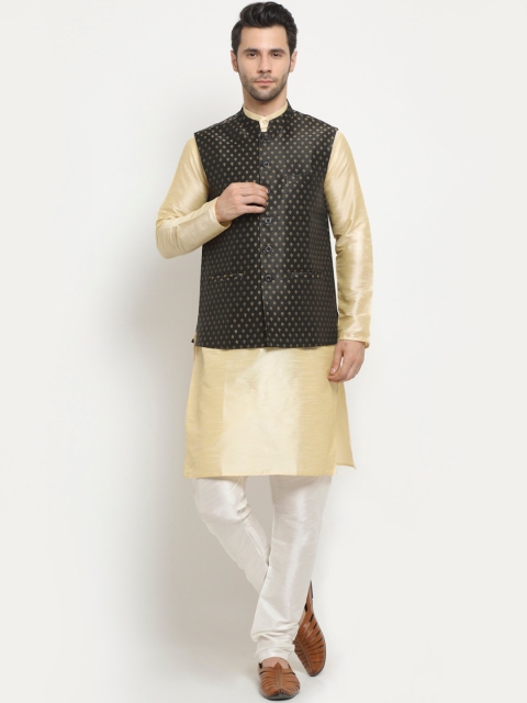 

NEUDIS Men Black Ethnic Motifs Regular Dupion Silk Kurta with Pyjamas